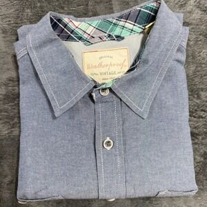 Weatherproof Vintage Button Down Shirt Mens Large Blue Short Sleeve RN11590